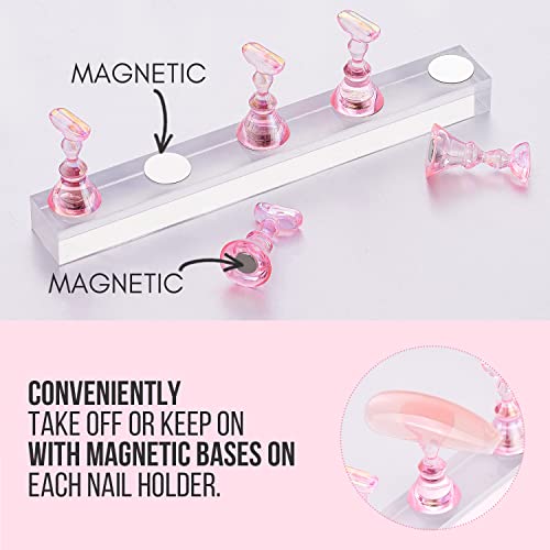 Makartt Nail Stand for Press On Nails Display Practice Art Painting Magnetic Fake Nail Holder for Painting Nails Stand for False Nail Designs with Reusable Putty for Home DIY Beginner Salon Supplies