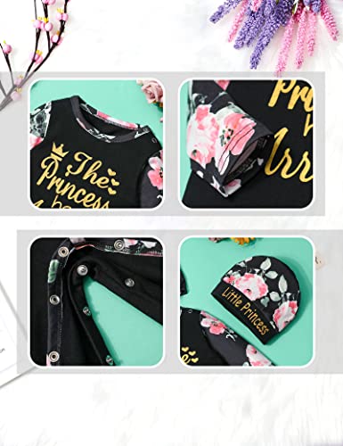 Newborn Baby Girl Clothes Infant Winter Onesies Floral Romper Footless 3PCS Baby Girl Outfits Set 0-3 Months