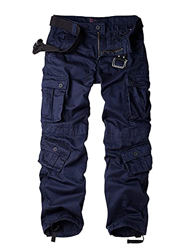 AKARMY Women's Cotton Casual Work Pants Camouflage Cargo Pants Parachute Pants for Women with Pockets Royal Blue