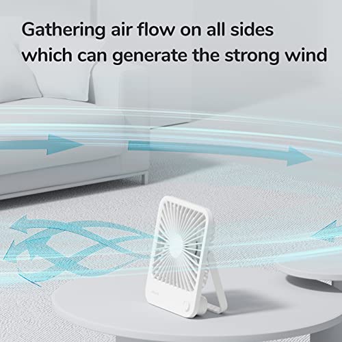 JISULIFE Desk Rechargable Personal Fan, 4500mAh 180°Foldable Portable 4 Speeds Adjustable Long Battery-life for Home Office Travel Outdoor-White