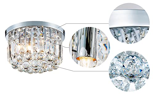 AGV LIGHTING 16061 Crystal Flush Mount Ceiling Light Fixture, 3-Lights, D12 x H10, Chrome Finish