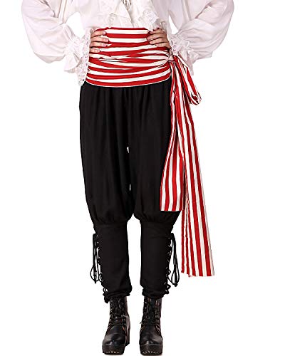 thepiratedressing Pirate Medieval Renaissance Halloween Cosplay Costume 100% Cotton Large Striped Sash (Red- White)