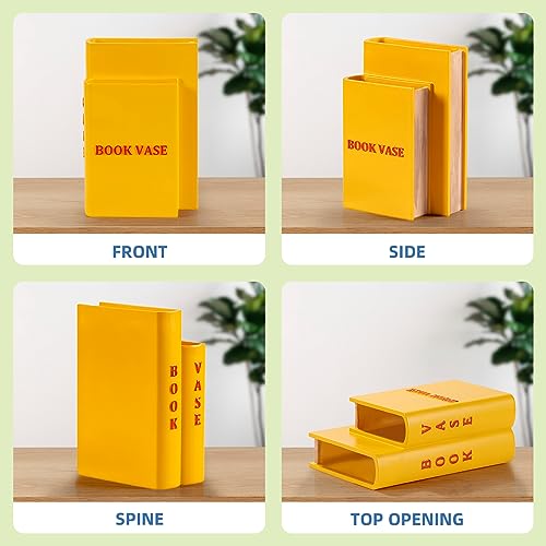 Home Decor Book Shaped Decorative Vase,Resin Vases for Home Decor,nique Home,Bedroom,Office Accent,Bookshelf Unique Vase Book Lover (Yellow)