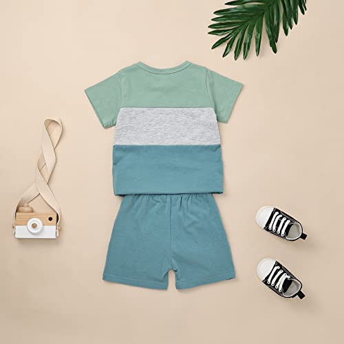 KAFIREN Toddler Boy Clothes 3T Little Boys Clothes Summer Outfits Short Sleeve Patchwork Top T-shirt Pocket Pants Light Green Boy Set 3-4T/100cm