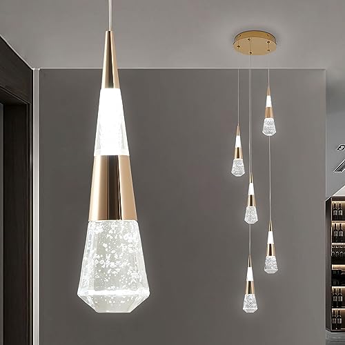 SHIANDAR 5-Light Pendant Light Kitchen Island, Dimmable Modern Pendant Light Kitchen Island Light Fixture Luxury Meteor Shower-Style Gold Led Chandelier for Dinning Room, Kitchen Lighting Fixture