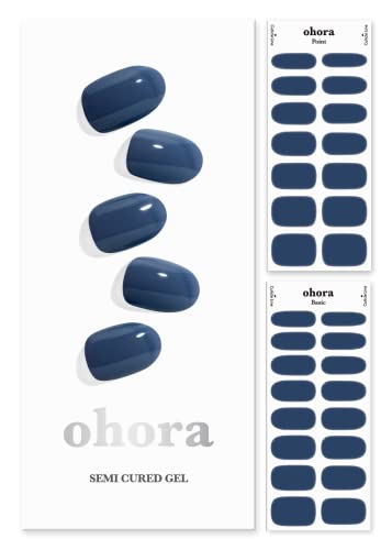 ohora Semi Cured Gel Nail Strips (N Cream Indigo) - Works with Any Nail Lamps, Salon-Quality, Long Lasting, Easy to Apply & Remove - Includes 2 Prep Pads, Nail File & Wooden Stick - Blue