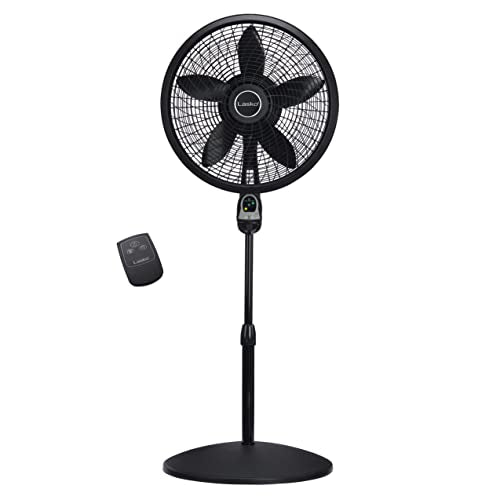 Lasko Oscillating Cyclone Pedestal Fan, Adjustable Height, Timer, Remote Control, 3 Speeds, for Bedroom, Living Room, Home Office, 18", Black, 1843