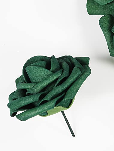 Jdsour 50pcs Artificial Flower，Real Touch Fake Roses w/Stem DIY for Wedding Bridal Bouquet Centerpieces Party Baby Shower Home Decorations (50pcs- Green boxpack)