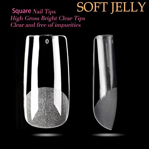 UNA GELLA Square Fake Nails 504pcs Square Gel Clear Acrylic French False Press on Nails Tips Pre-shape for Full Cover Nail Extension Nail Art, Home DIY Nail Salon 10 Sizes False Gelly Tips