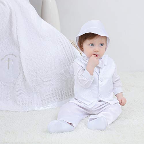 Booulfi Baby Boy's 5 Pcs Set Christening Baptism Outfits Long Sleeve Suit