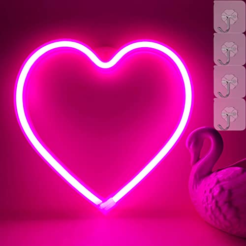 VIFULIN Neon Heart Lights Pink Heart Neon Sign Heart Led Light, Led Heart Lamp Heart Decorations for Home, Hanging Heart Gifts Heart Wall Decor, USB/Battery Operated Heart Lights for Bedroom(Pink)
