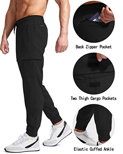 G Gradual Men's Joggers with Multi Pocket Lightweight Quick Dry Hiking Cargo Jogger Pants for Men Athletic Travel Golf Outdoor (Black, Medium)