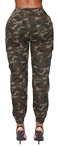 Double Denim January 5th Women's High Waist Cargo Jogger Pants Casual Elastic Waistband Tapered Sweatpants with 6 Pockets SCP-2049 Camo XS