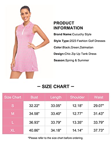 Cucuchy Tennis Dress for Women Golf Dresses with Inner Shorts Pockets Golf Outfits Zip Up Lightweight Quick Dry Exercising Dress Pink Small