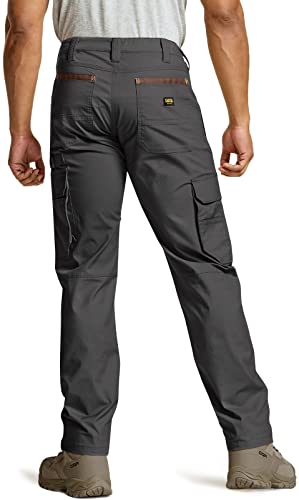 CQR Men's Flex Ripstop Work Pants, Water Resistant Tactical Pants, Outdoor Utility Operator EDC Cargo Pants, Dura Flex Charcoal, 38W x 34L