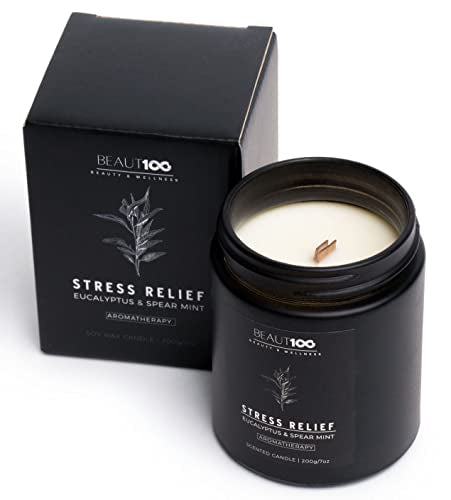 Aromatherapy Stress Relief Candle, BEAUT100 Scented Candles for Men & Women, Strong Scented Candles for Home, Soy Candles Gifts for Her Stress Relief, 40-50 Hour Burn Candle Glass Jar