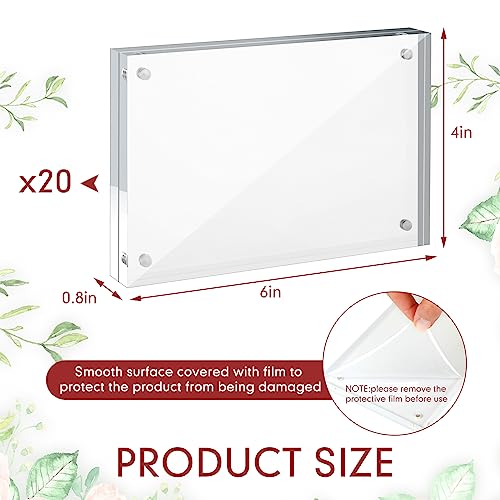 Handepo 20 Pcs Acrylic Picture Frame 4 x 6 Clear Acrylic Photo Frame Magnetic Desktop Display Double Sided Acrylic Frame 20 mm Thickness Freestanding Photo Frames for Bedroom Living Room Home Office