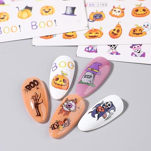 Halloween Nail Art Stickers Water Transfer Nail Decals Pumpkin Skull Ghost Halloween Nail Design Stickers Cute Halloween Acrylic Nail Art Supplies Day of The Dead Nail Decorations for Women Girls