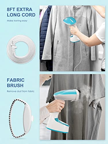 Reemix Steamer for Clothes, Folding Handheld Design Garment Wrinkles Remover, 20g/min Strong Penetrating Steam, 25-Sec Fast Heat-up, for Home, Office and Travel (Aqua Blue)