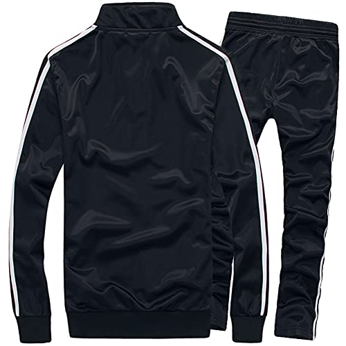 MACHLAB Men's Activewear Full Zip Warm Tracksuit Sports Set Casual Sweat Suit Black XL