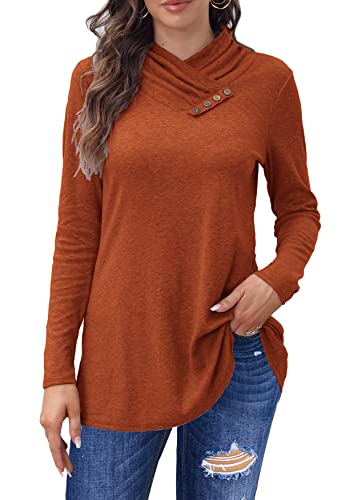 Womens Long Sleeve Tops for Fall Casual Cute Outfits Juniors Tops Clothing Caramel L