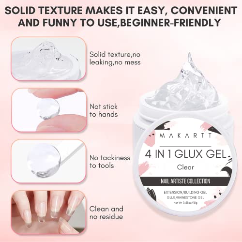 Makartt Solid Builder Nail Gel,15ML 4 in 1 Nail Extension Gel UV Nail Glue for Acrylic Nails Rhinestones Gel 3D Nail Sculpture Gel 3D Molding Gel Hard Gel for Nails UV/LED Nail Lamp Required Clear