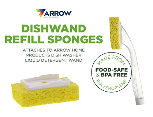 Arrow Home Products Dish Wand Sponge Refills, 3 Pack of 2 Snap on Replacement Sponges - BPA-Free Sponge Replacement Head, 6 Pieces Total