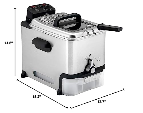 T-Fal Ultimate EZ Clean Stainless Steel Deep Fryer with Basket 3.5 Liter Oil and 2.6 Pound Food Capacity 1700 Watts Easy Clean, Temp Control, Digital Timer, Oil Filtration, Dishwasher Safe Parts