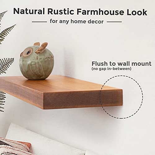 Fun Memories Floating Shelves for Wall, Solid Acacia Wood Wall Shelves Set of 2, Heavy-Duty Bathroom Shelves for Storage, Rustic Floating Shelf for Living Room, Bedroom, Kitchen