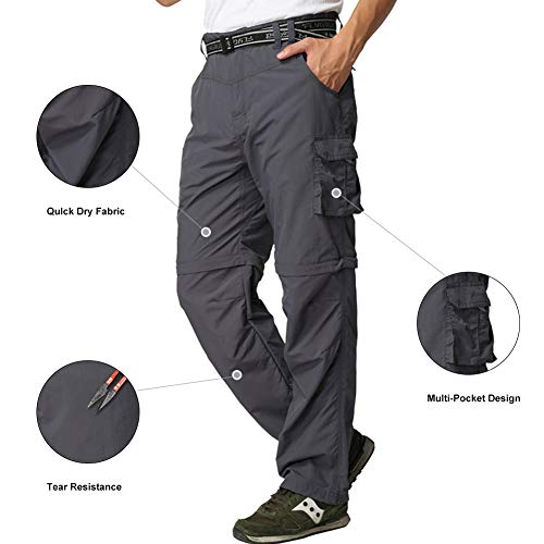 JOMLUN Men’s Hiking Pants Zip Off Cargo Pants Lightweight Quick Dry Convertible Outdoor Shorts Gray