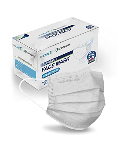 FriCARE Face Masks Disposable Made in USA, ASTM Level 3 Mask Medical Grdade for Home Office School, Soft Antifog Universal Design 50 Pcs