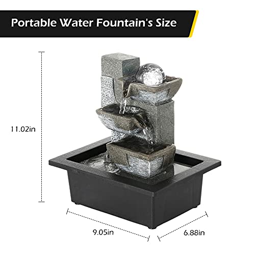 Dyna-Living Water Fountains Indoor Tabletop Fountain with LED Lights Relaxation Waterfall Fountain Indoor Water Fountains for Home Decor