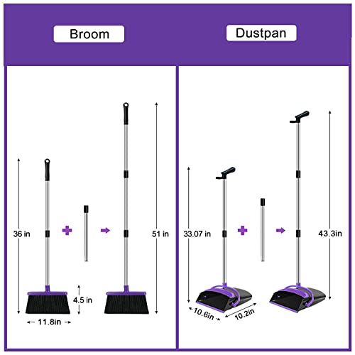 Broom and Dustpan Set Upright, 50-in Long Handle Self Cleaning for Home Kitchen Office Floor