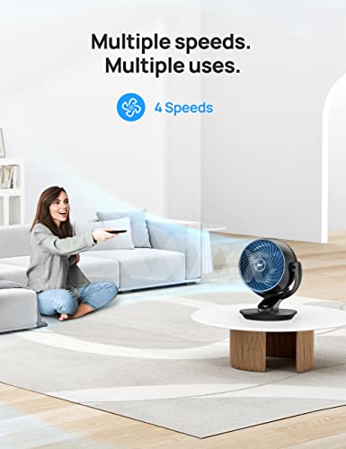 Dreo Table Fans for Home Bedroom, 9 Inch Quiet Oscillating Floor Fan with Remote, Air Circulator Fan for Whole Room, 70ft Powerful Airflow, 120° Adjustable Tilt, 4 Speeds, 8H Timer