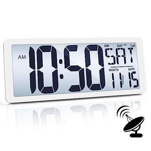 TXL Atomic Clock with Backlight, 14.2" Digital Wall Clock Large Display, Battery Operated Digital Alarm Clock with Day, Date & Temperature, Count Up Down Timer Clock for Home, Office