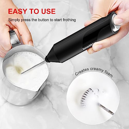 Bonsenkitchen Milk Frother Handheld, Electric Milk Foam Maker with Stainless Steel Whisk, Hand Drink Mixer for Coffee, Lattes, Cappuccino, Matcha, Battery Operated, Electric Stirrer Coffee Mixer Wand