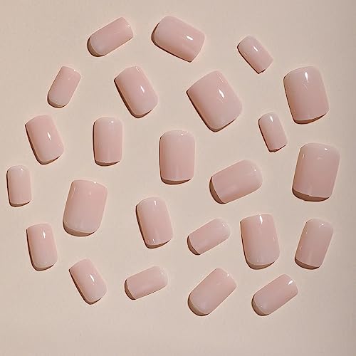 Magrace Square Press on Nails Short Fake Nails Nude Pink French Tips Acrylic Full Cover 24 PCS False Nails for Women and Girls (A-4)