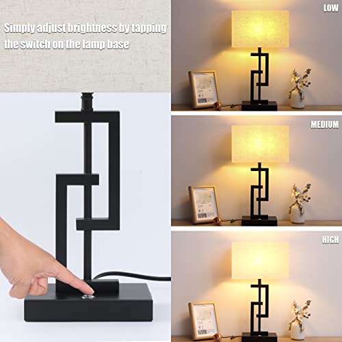 Modern 17'' Tall Table Lamp with USB Charging Ports - Perfect for Living Room, Bedroom Nightstand, and End Table - White Fabric Shade - 3-Way Dimmable Touch Control - Bulb Included