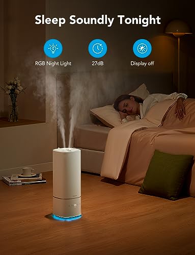 GoveeLife Smart 6L Humidifiers for Home Large Room, Top Fill Coll Mist Humidifier for Bedroom Last Up to 60H, Dual 360° Rotation Nozzles, Voice Control, WiFi Essential Oil Diffuser for Baby, Plants