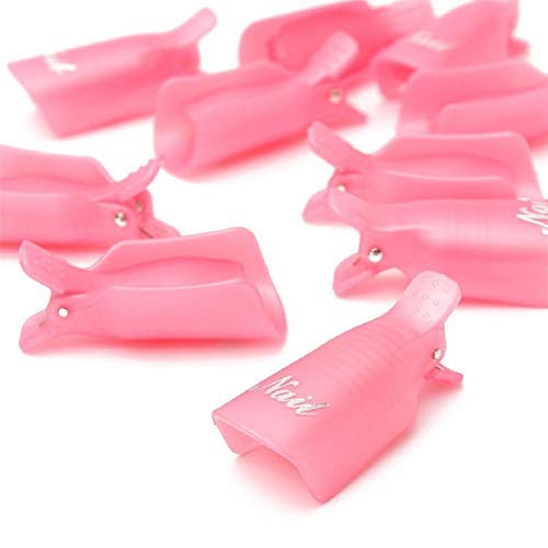 HiMo 10PC Plastic Acrylic Nail Art Soak Off Cap Clip UV Gel Polish Remover Wrap Tool (Pink)