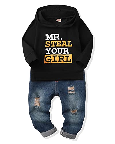 NZRVAWS 12 Months Boy Clothes Toddler Boy Outfit Hoodie Sweatsuit Tops +Ripped Jean Long Pants Fall Winter 2 Piece Outfits Set for Baby Boy