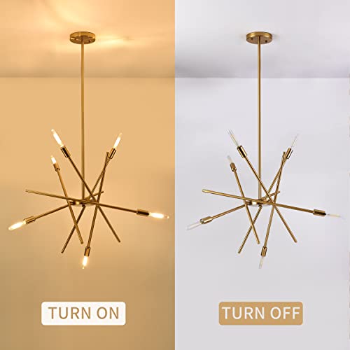 Mccokaige Modern Led Chandelier 6-Lights Gold Sputnik Chandeliers Gold Modern Chandeliers Contemporary Chandeliers for Dining Room Mid Century Pendant Lighting Mid Century Farmhouse Chandelier