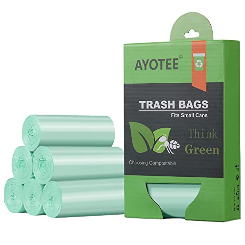 1.2 Gallon Small Trash Bags Garbage Bags, AYOTEE Mini Compostable Strong Bathroom Wastebasket Can Liners trash Bags for Home Office Kitchen fit 5L,5 Liter,1 Gal,Green