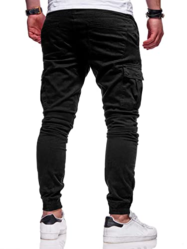 BUXKR Mens Cargo Pants Casual Hiking Pants Workout Joggers Sweatpants for Men,Black,L