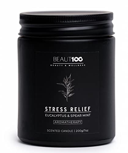 Aromatherapy Stress Relief Candle, BEAUT100 Scented Candles for Men & Women, Strong Scented Candles for Home, Soy Candles Gifts for Her Stress Relief, 40-50 Hour Burn Candle Glass Jar