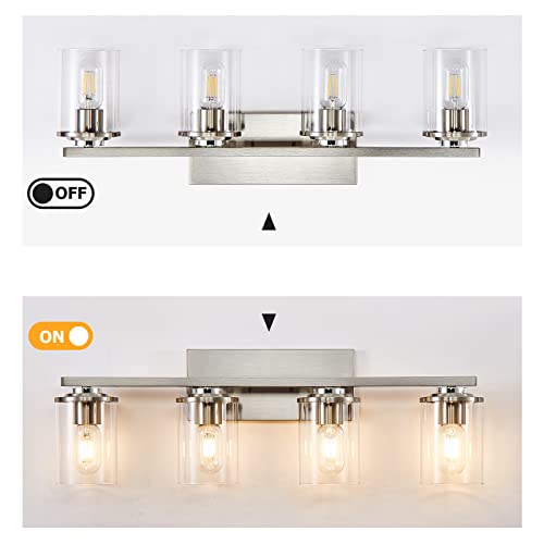 Doltoro 4-Light Bathroom Light Fixtures, Brushed Nickel Vanity Lights for Bathroom, Modern Bathroom Vanity Light with Clear Glass Shade, Brushed Nickel Bathroom Lights Over Mirror