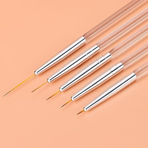 TEOYALL Fine Liner Brush, Nail Art Striping Brushes 5/7/9/11/20mm Thin Line Nail Brush Detail Drawing Brush Gel Nail Polish Brush