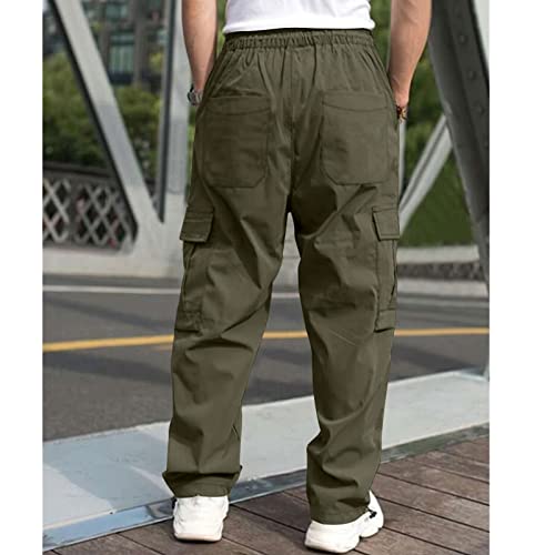 Lexiart Men's Hiking Cargo Pants Drawstring Joggers Sweatpants Work Sports Loose Fit Hiking Trousers with Pockets Green