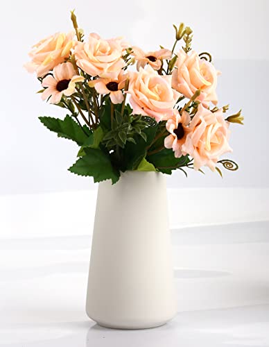 Simple Vase for Flowers Plants, Matte Vases for Modern Table Shelf Home Decor Wedding Boho Decor, 6" H Frosted Elegant Ceramic Vase for Pampas Grass Fluffy Stem Bouquet Lavender Flowers (White, 1)