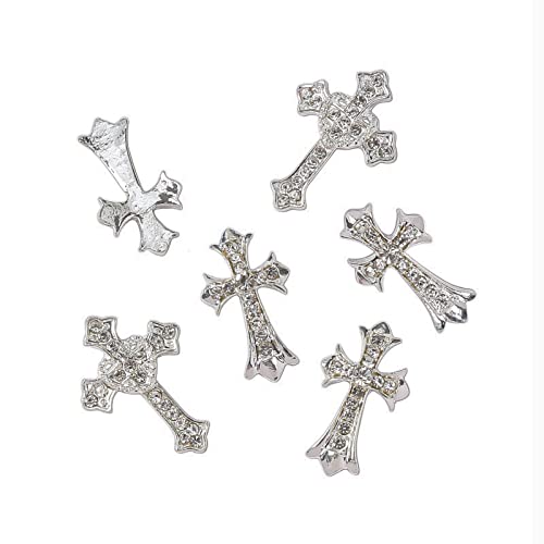 10pcs Retro Cross Nail Charm, Alloy Rhinestones Cross Charms Punk Gothic Nail Art Supplies for Acrylic Nail Decoration, Nail Accessories for Nail DIY Design